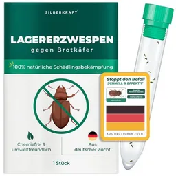 Silberkraft Silberkraft Lagererzwespen gegen Brotkäfer, Tabakkäfer, Kugelkäfer, Messingkäfer (Lariophagus distinguendes, Anisopteromalus calandrae) – Produktbild 1 von 1
