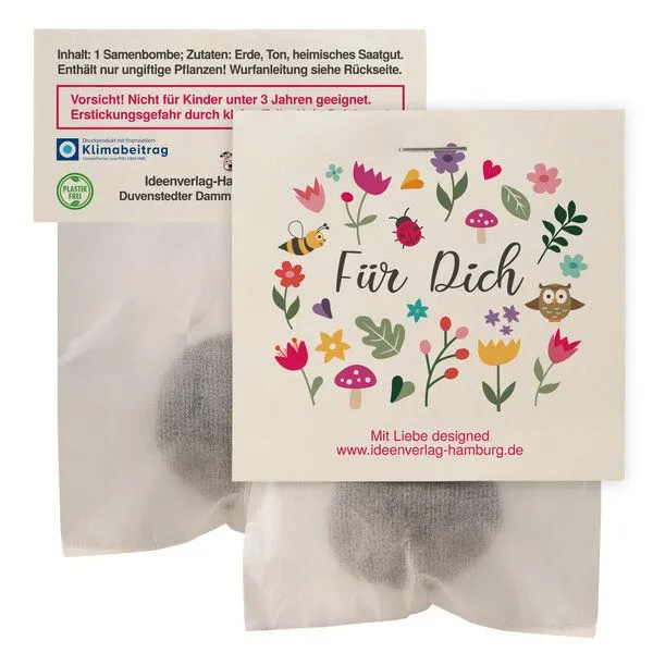 Ideenverlag Hamburg Ideenverlag Hamburg 10 x „Für Dich“ Samenbomben im Tütchen mit Wildblumensaatgut – Produktbild 2 von 4