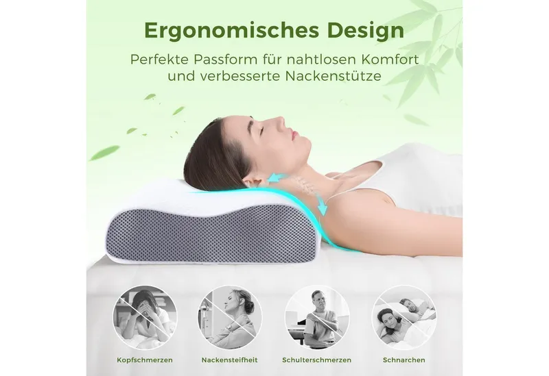 Elegear Nackenstützkissen nackenkissen orthopädisch, kopfkissen nackenschmerzen, schlafkissen, Füllung: Memory Foam, Seitenschläfer, Bauchschläfer, Rückenschläfer, 55 x 35cm Ergonomisches kopfkissen mit kissenbezüge, Grau, – Produktbild 2 von 5