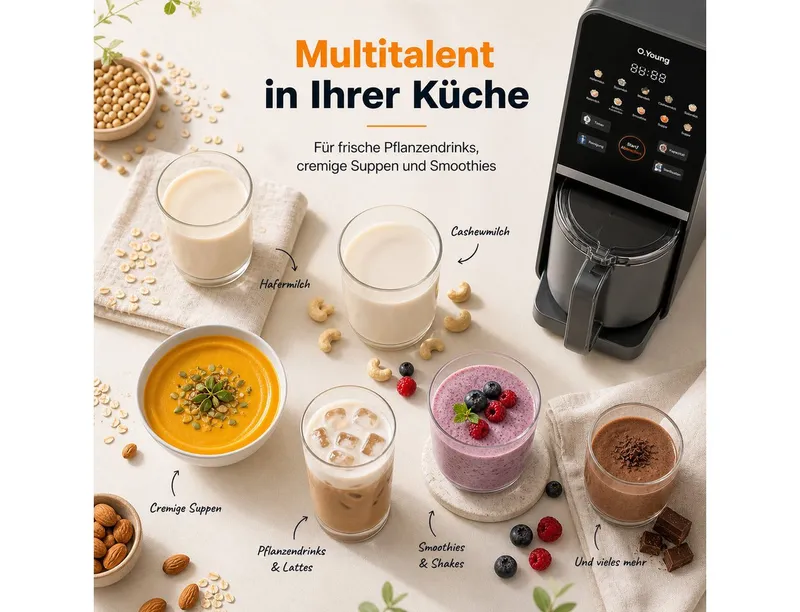 O.Young Standmixer O.Young Pflanzenmilch-Maker Selbstreinigend Standmixer Veganmilch, 1200 W – Produktbild 5 von 5