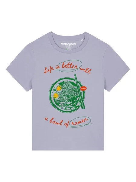 watapparel watapparel T-Shirt Frauen Life is better with ramen, Lavender, – Produktbild 2 von 4