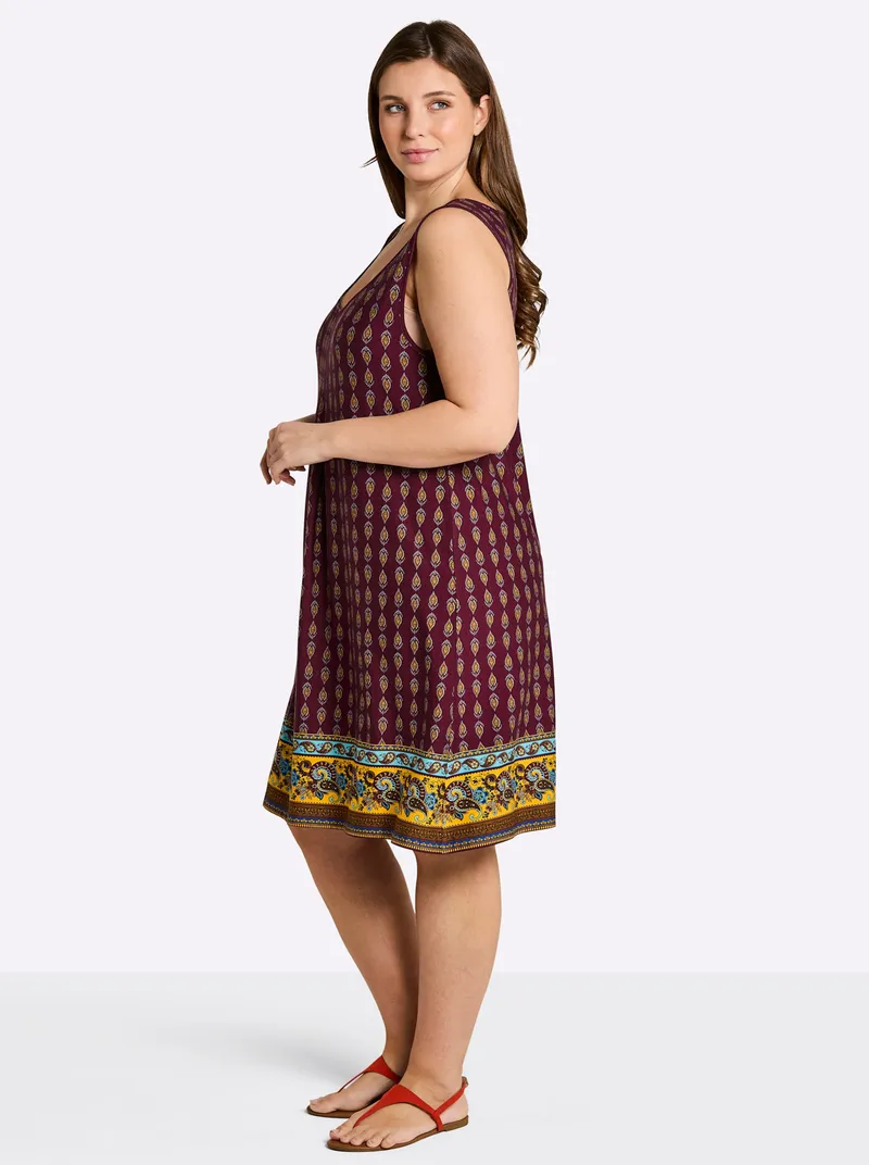 sheego sheego Druckkleid bordeaux-burgund-bedruckt, Bordeaux-burgund-bedruckt, – Produktbild 1 von 2