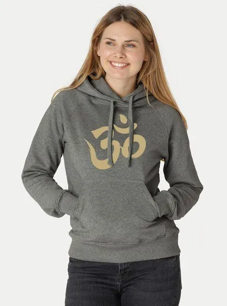 Peaces.bio - handbedruckte Biomode Peaces.bio - handbedruckte Biomode Bio-Damen-Kapuzensweater Om, Dunkelgrau, – Produktbild 2 von 2