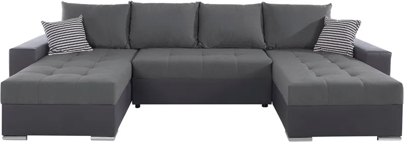 COLLECTION AB Wohnlandschaft Josy XL U-Form, Breite: 313 cm, Liegefl. 137x266 cm, Schlaffunktion, Bettkasten & 2 Zierkissen, Federkern, Grau, – Produktbild 3 von 8