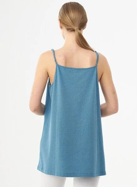 ORGANICATION ORGANICATION Top aus Bio-Baumwolle mit Strukturmuster, Petrol blue, – Produktbild 4 von 4