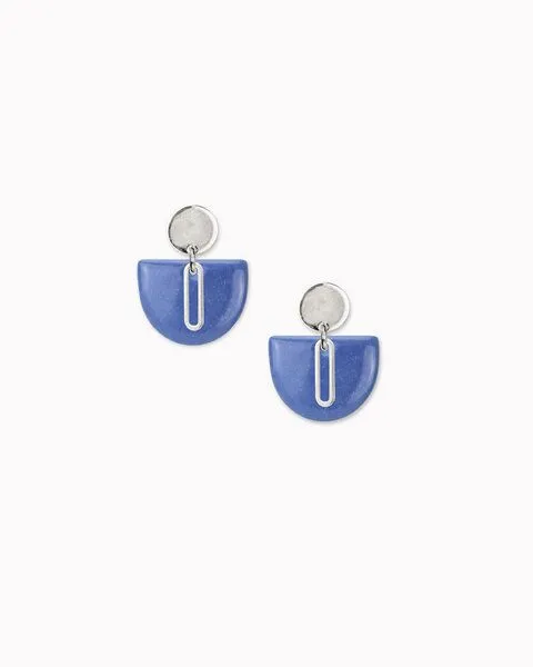 lille mus lille mus Ohrstecker 'Halbkreis Oval' aus Porzellan und 925 Silber, Blau, – Produktbild 4 von 6