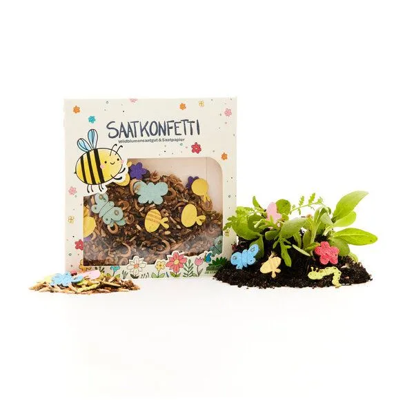 Die Stadtgärtner Saatgutkonfetti von "Die Stadtgärtner" | Natürliches Konfetti aus Wildblumensaatgut und witzigen Saatpaierformen für Kinder – Produktbild 2 von 3