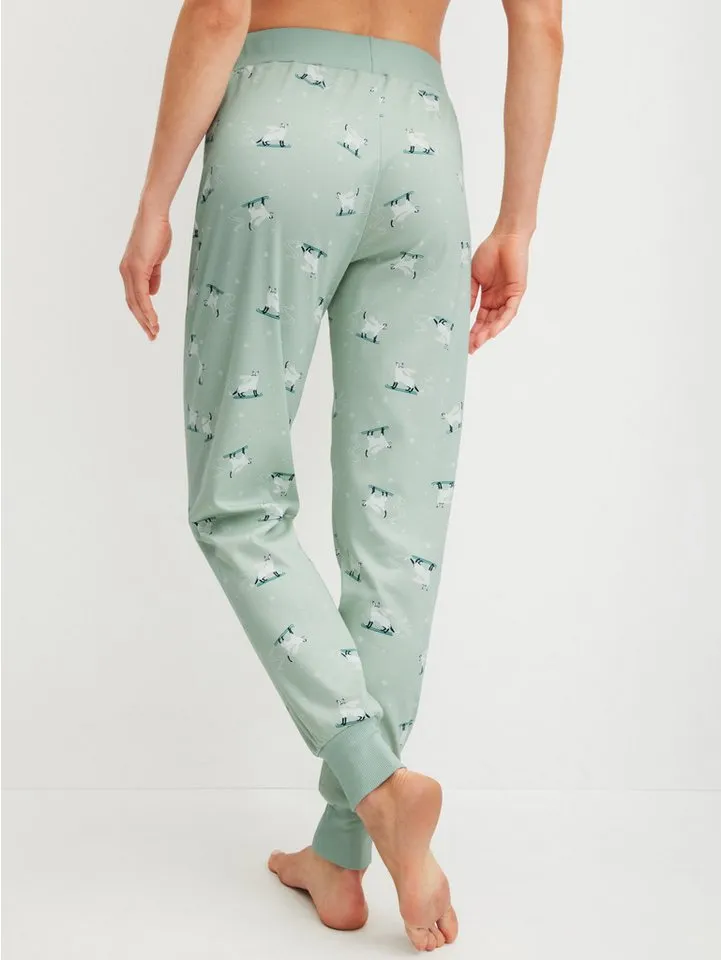 CALIDA CALIDA Pyjamahose Favourites Cats Damen (1-tlg) weiche Heavy-Interlock-Qualität und angenehm wärmend, Grün, – Produktbild 3 von 5