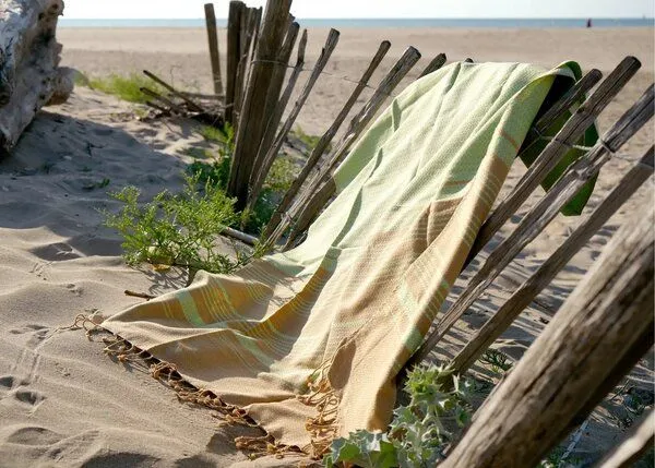 Karawan authentic Karawan authentic Hamamtuch Fouta "sand" aus Biobaumwolle, 100 × 200 cm, Pistaziengrün, – Produktbild 3 von 8