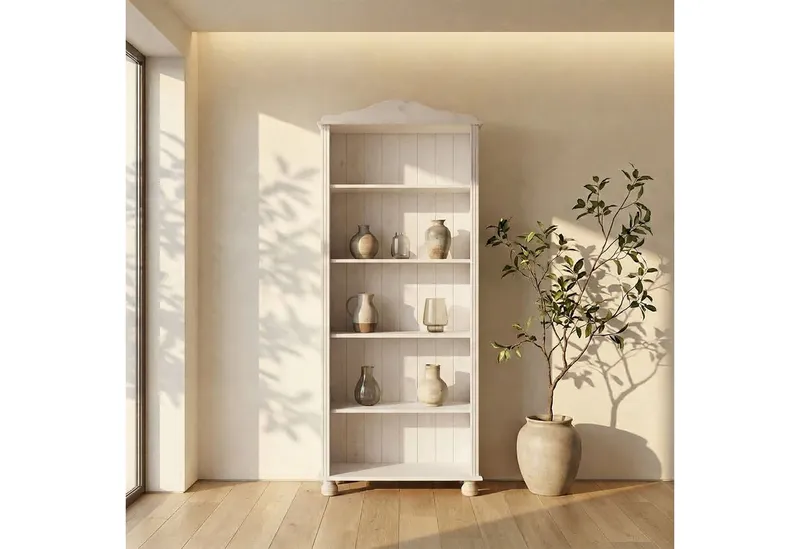OTTO home Regal Mette Bücherregal mit 5 offenen Fächern, aus massivem Kiefernholz, in unterschiedlichen Größen und Farben, Weiß, – Produktbild 1 von 8