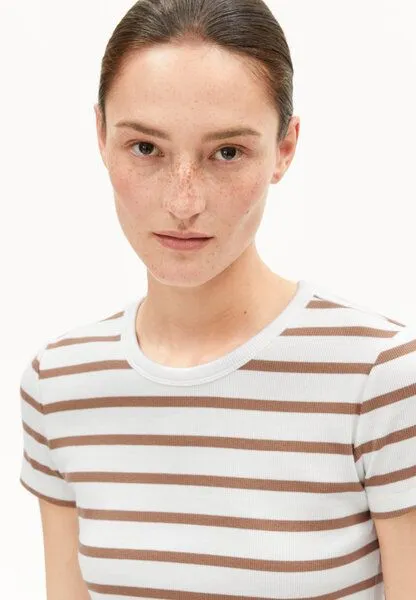 ARMEDANGELS ARMEDANGELS KARDAA STRIPES Damen Ripp-T-Shirt aus Bio-Baumwoll Mix, White-pale umber, – Produktbild 3 von 4