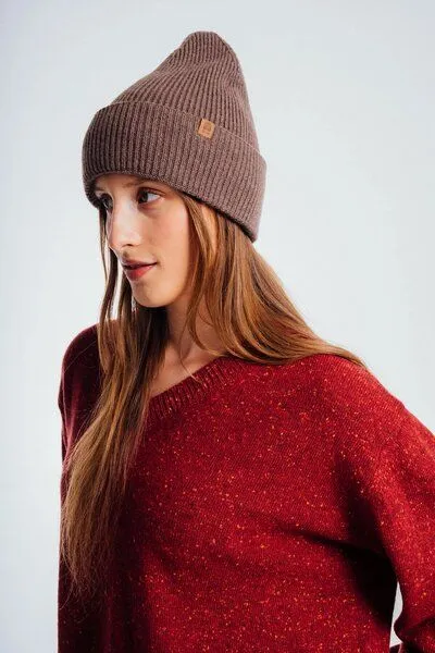 Kopyto Kopyto ANTILOPE - Mütze mit hohem Rippstrickbund aus plüschiger 100% Merinowolle RWS-zertifiziert, Mokka, – Produktbild 1 von 3