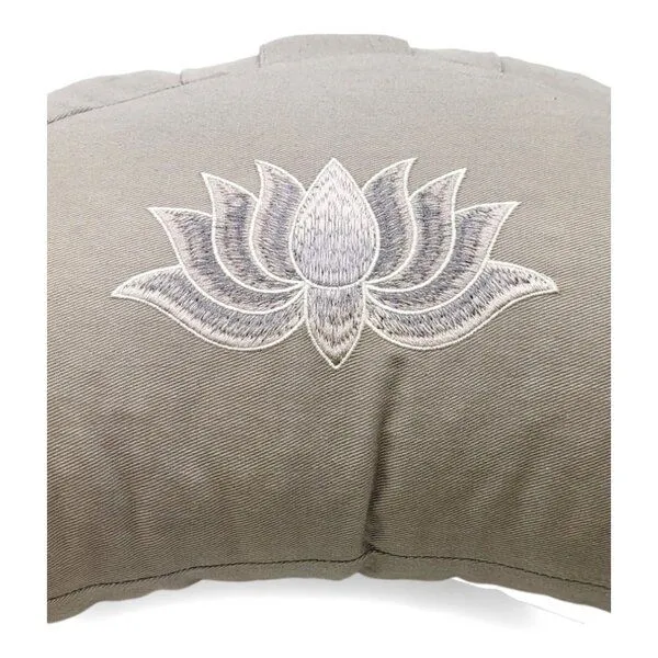 BAGHI BAGHI Meditationskissen Halbmond Lotus Bestickung - aus Bio-Baumwolle kbA Sitzhöhe 14 cm, Steingrau, – Produktbild 3 von 4