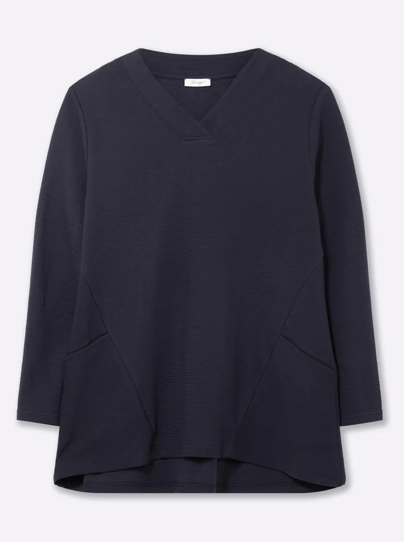 sheego Sweatshirt tiefblau-gestreift, Tiefblau-gestreift, – Produktbild 1 von 2