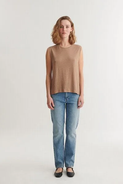 Basic Apparel Basic Apparel Tanktop ASHLY aus Bio-Leinen, Braun-portabella, – Produktbild 3 von 3