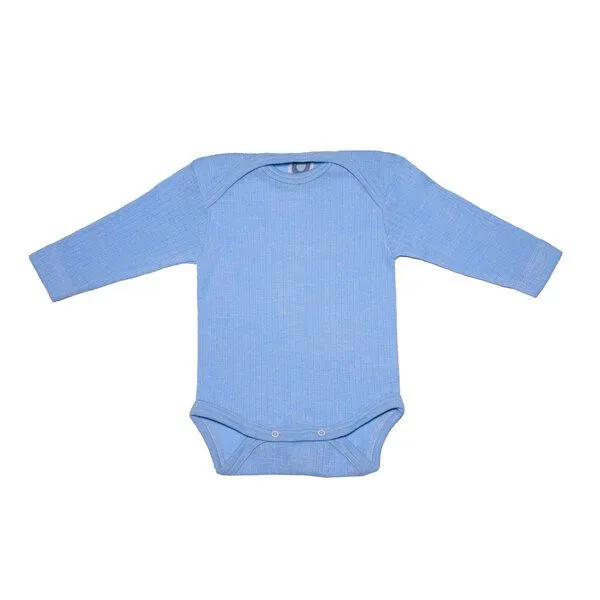 Cosilana Cosilana Baby-Body Langarm Bio Baumwolle kbT Wolle Seide, Blau meliert, – Produktbild 1 von 1