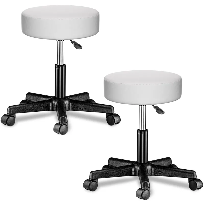 Casaria® Rollhocker Kunstleder 2er-Set Weiß 360° drehbar, Weiß, – Produktbild 1 von 2