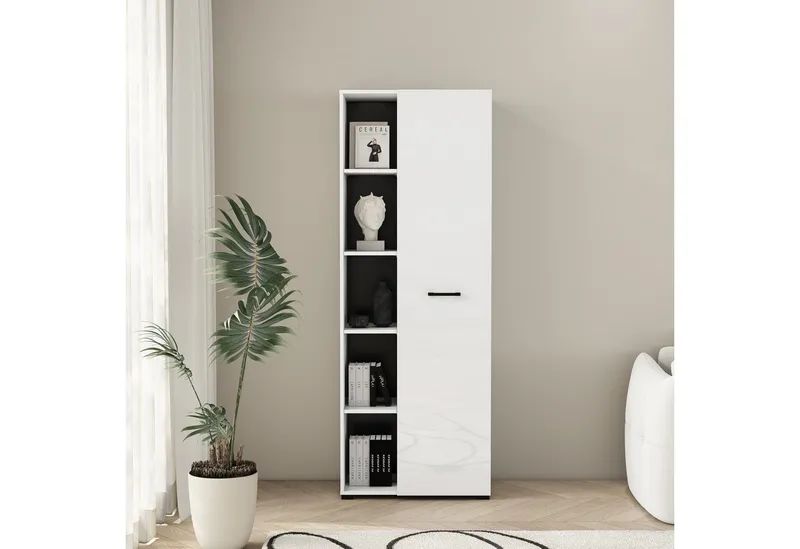 OTTO home Aktenschrank Moid, moderner Mehrzweckschrank, Maße: 64,5x41,5x175 cm, 5 Fächer mit viel Stauraum, Weiß, – Produktbild 1 von 8