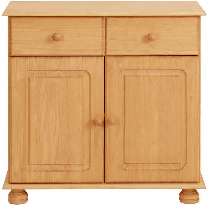 OTTO home Sideboard Mette Kommode mit 2 Türen & 1 Schubladen, die optisch geteilt ist, Kommode mit gefrästen, kugelförmigen Füßen, 2 Türen und 1 Schublade, Beige, – Produktbild 1 von 5