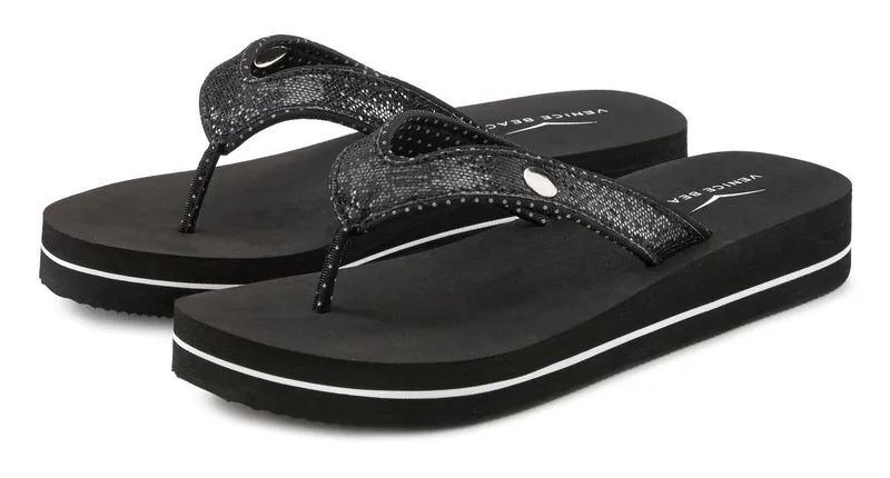 VENICE BEACH VENICE BEACH Sandale, Badeschuh, Badelatsche, Flip Flop, Badeschlappe, Pantolette Badezehentrenner Zehentrenner mit wasserabweisender und leichter Sohle VEGAN, Schwarz, – Produktbild 2 von 5