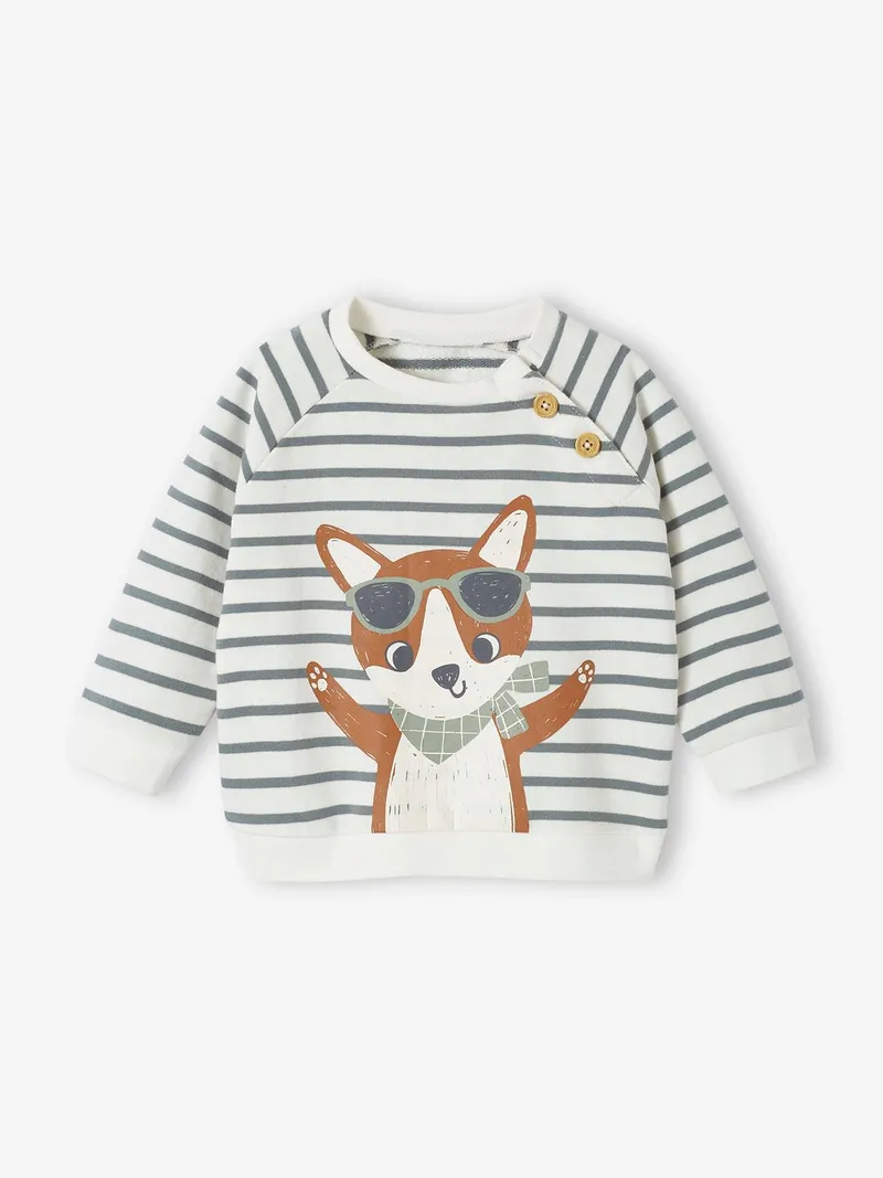 Vertbaudet Baby Sweatshirt, Grün gestreift, – Produktbild 1 von 4