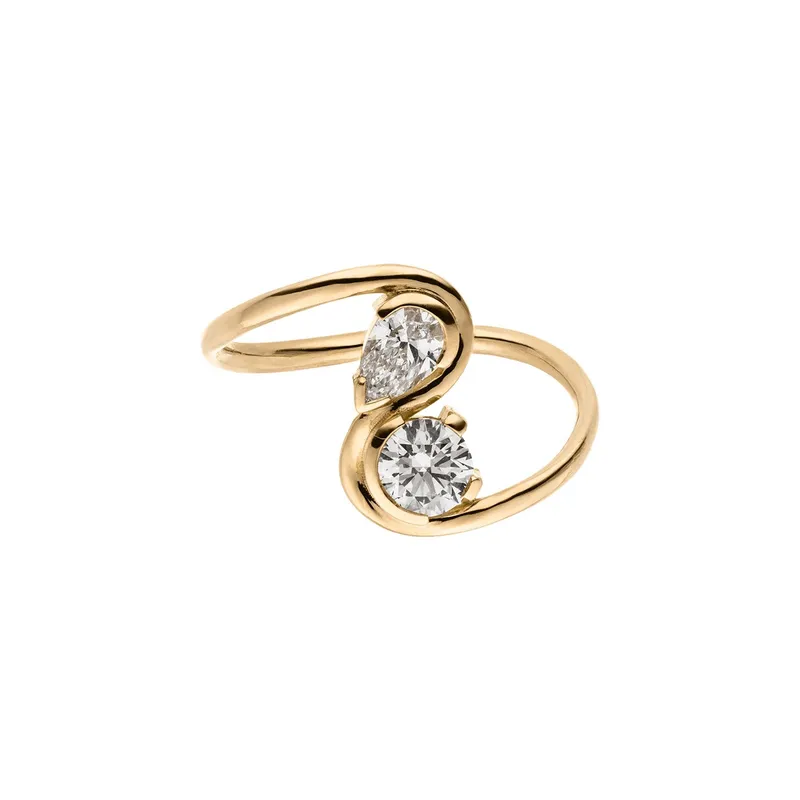 Maren Jewellery Wave Moi et Toi Ring - 48 / 18K Gelbgold & Labordiamanten – Produktbild 1 von 1