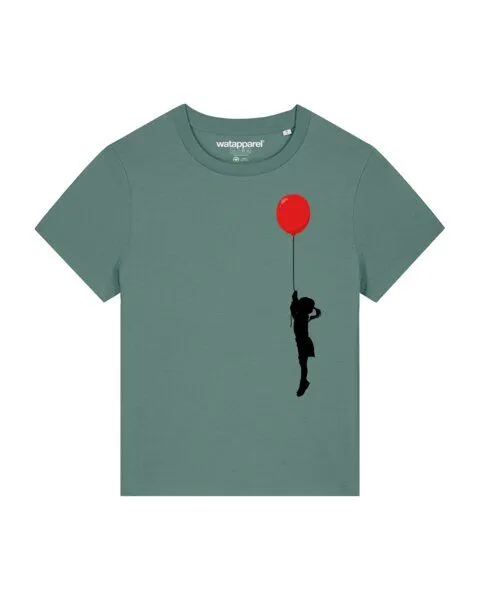 watapparel watapparel T-Shirt Frauen Mädchen mit Luftballon (print), Green bay, – Produktbild 1 von 3