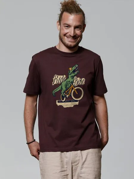 watapparel watapparel T-Shirt Unisex T-Rex Fahrrad, Red brown, – Produktbild 2 von 4