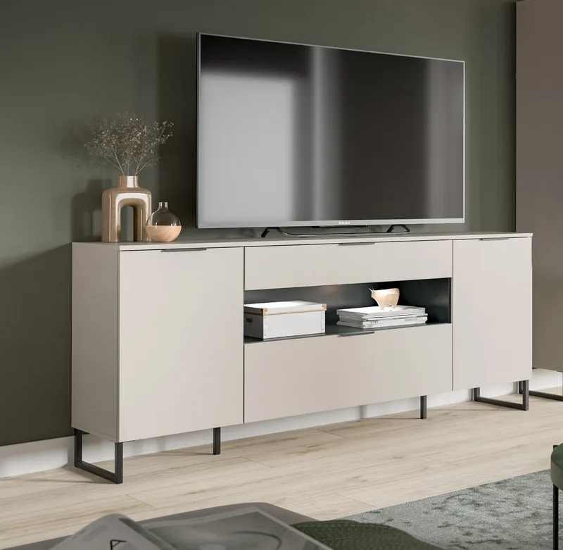 Inn.Furn Lowboard Morena (TV Unterschrank in Sand / Kaschmir, Breite 185 cm, bis 70 Zoll), mit Komforthöhe und Soft-Close-Funktion, Beige, – Produktbild 1 von 5