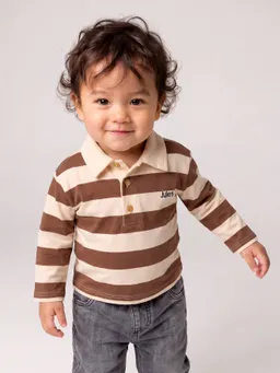 Vertbaudet Baby Langarm-Poloshirt mit breiten Streifen kakao – Produktbild 1 von 1