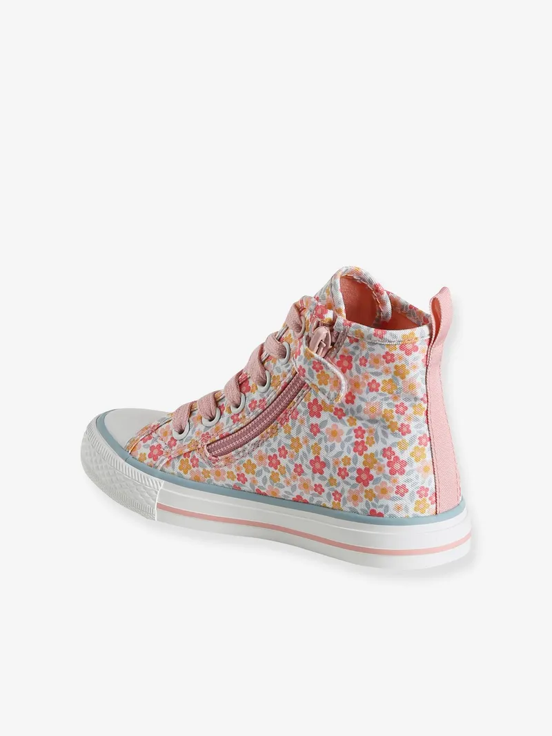 Vertbaudet Kinder High-Sneakers mit Reißverschluss und Anziehtrick, Weiß bedruckt, – Produktbild 3 von 4
