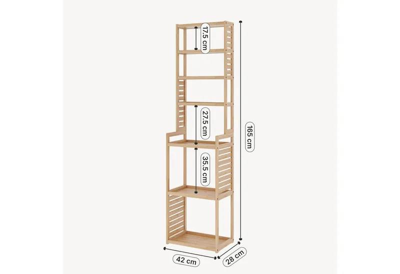 en.casa Standregal, »Forssa« Badregal Bambus Küchenregal 165 x 42 x 28 cm Natur, Beige, – Produktbild 4 von 4