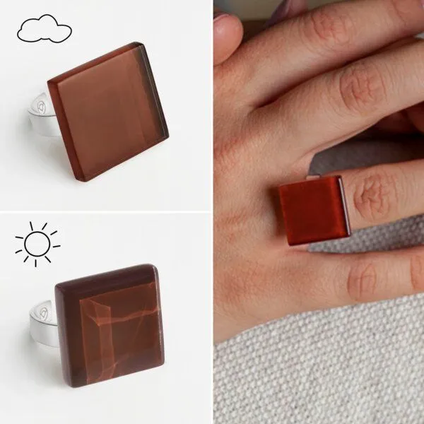 ALEXASCHA ALEXASCHA Geometrischer Statement Ring aus Glas PUREFORM, Kaffeebraun, – Produktbild 4 von 4