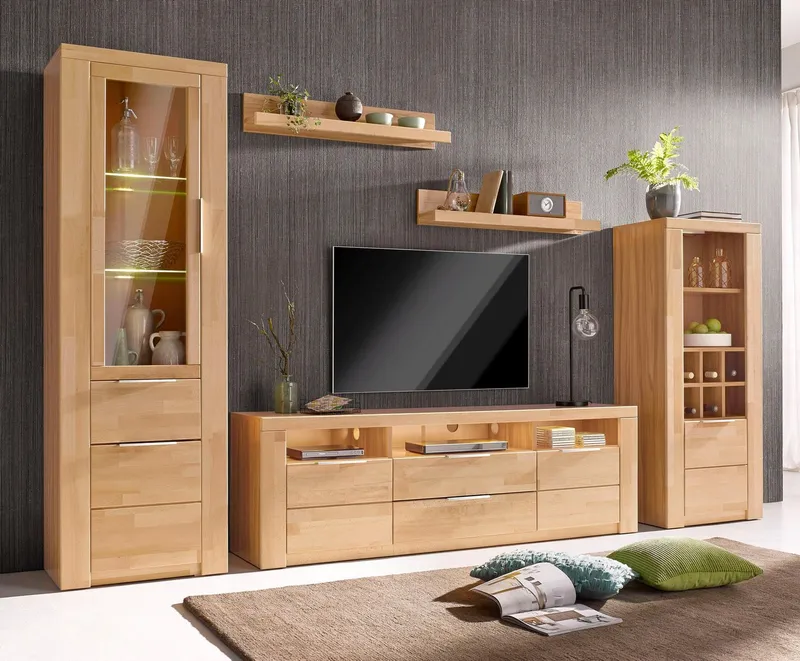 OTTO home Wohnwand Zara, (Set, 5-St), teilmassives Holz, Braun, – Produktbild 1 von 5
