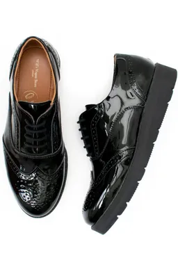 Will's Vegan Store Will's Vegan Store Damen vegan Brogues Flatform Lack Schwarz – Produktbild 1 von 1