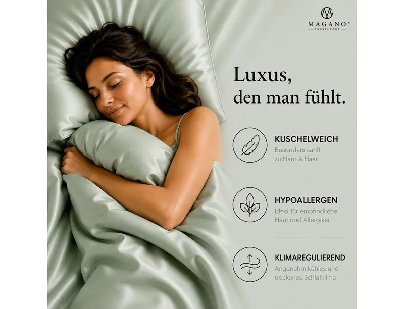 MAGANO Bettwäsche, Luxus 100% TENCEL ™ Lyocell, 400 TC Fadendichte, Hypoallergen, Thermoregulierend, Grün, – Produktbild 4 von 6