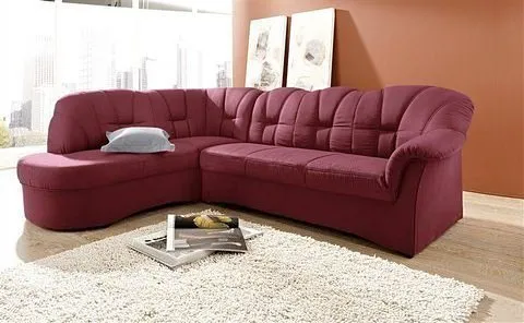 DOMO collection Ecksofa Papenburg, zeitlose Rückensteppung, elegante Armlehne, L-Form, mit Ottomane, wahlweise mit Bettfunktion, Rot, – Produktbild 2 von 8
