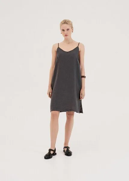 AmourLinen AmourLinen Slipdress aus Leinen ZOE, Charcoal (schwarz), – Produktbild 1 von 4