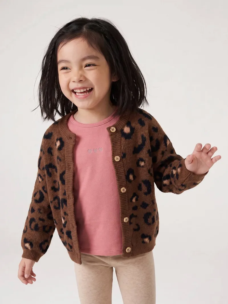 Vertbaudet Flauschige Mädchen Strickjacke mit Tiermuster leo, Braun leo, – Produktbild 2 von 4