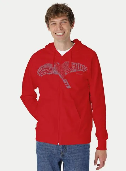 Peaces.bio - handbedruckte Biomode Peaces.bio - handbedruckte Biomode Bio Herren-Zip-Hoodie Sperber, Rot, – Produktbild 3 von 3