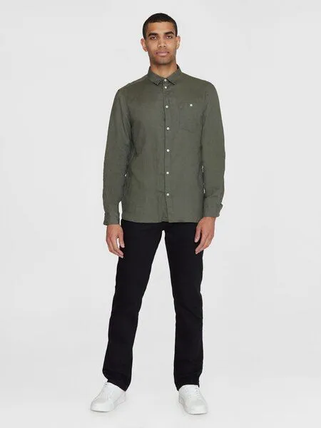 KnowledgeCotton Apparel KnowledgeCotton Apparel Regular Hemd aus Bio-Leinen - GOTS/Vegan, Grün (burned) olive, – Produktbild 2 von 3
