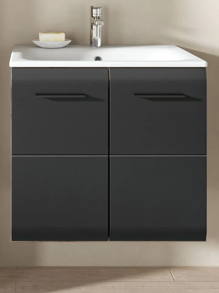 Inn.Furn Waschtisch Cover (Set in Schwarz matt mit Eiche, Waschplatz Breite 60 cm), inkl. Keramik Waschbecken, Schwarz, – Produktbild 3 von 5