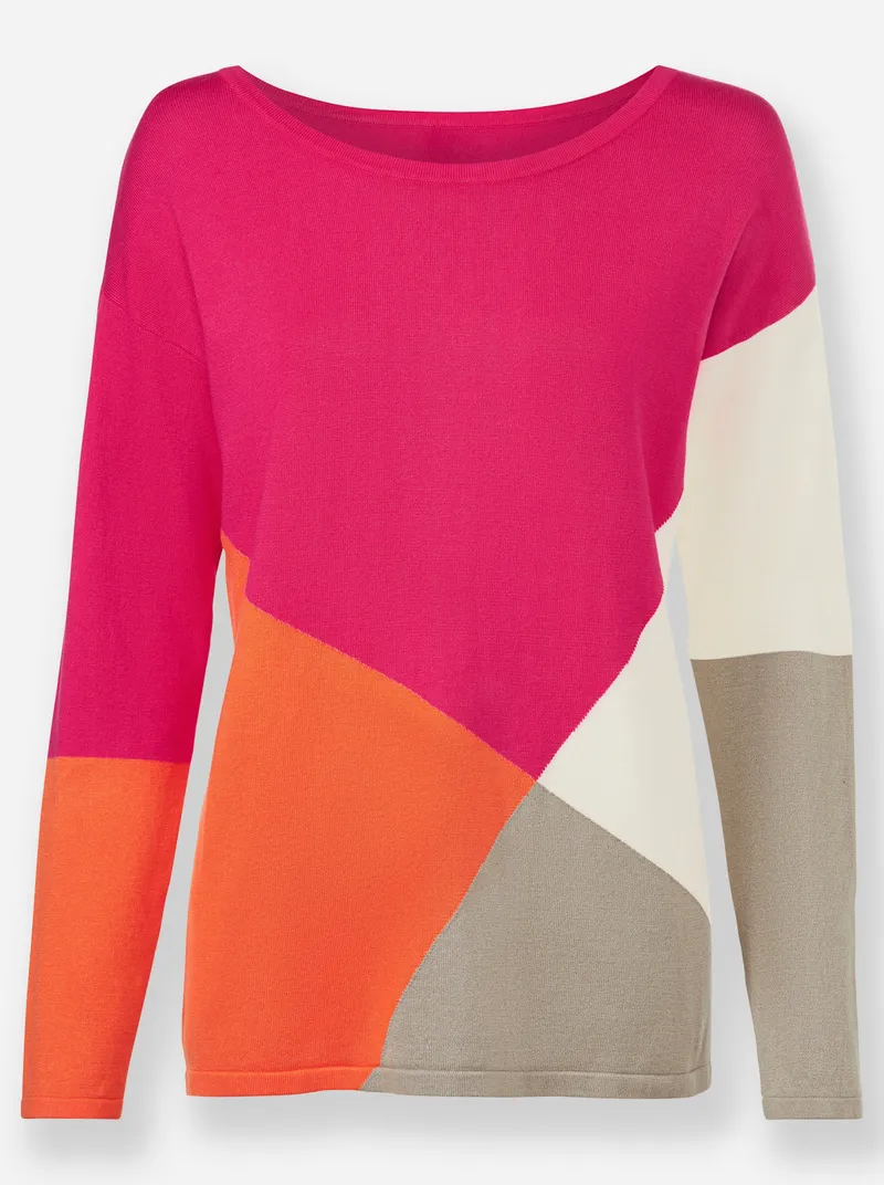 heine Feinstrickpullover orange-pink-gemustert, Orange-pink-gemustert, – Produktbild 1 von 2