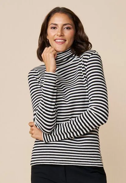 LANA Organic LANA Organic Rollkragenpullover aus Schurwolle, Modell Kaja, Natur-schwarz, – Produktbild 1 von 3