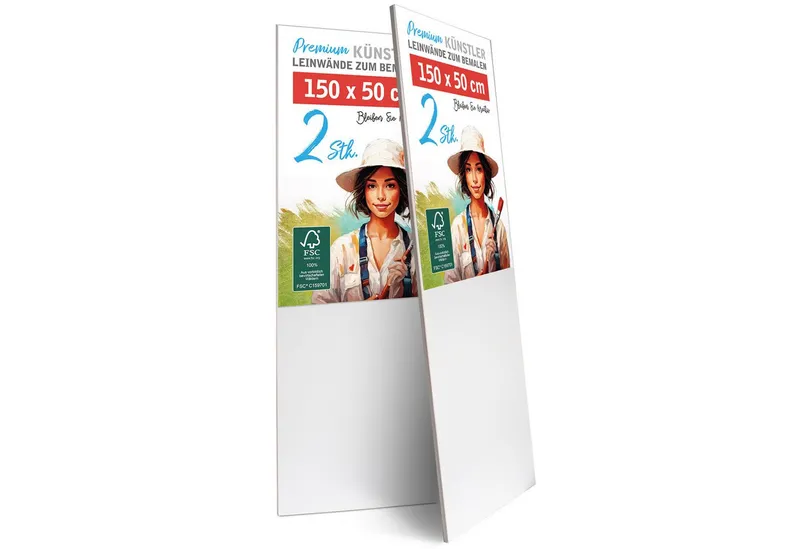 M MERCEO Leinwand, 2er-Set Leinwand 50x150cm (zum Bemalen, Baumwolle, Weiß, – Produktbild 1 von 5