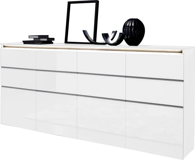 Home affaire Highboard Magic, Highboard, Hochschrank, Hochkommode, mit 4 Türen und 8 Schubkästen, Hochglanz lackiert, Breite 240cm, Weiß, – Produktbild 1 von 5
