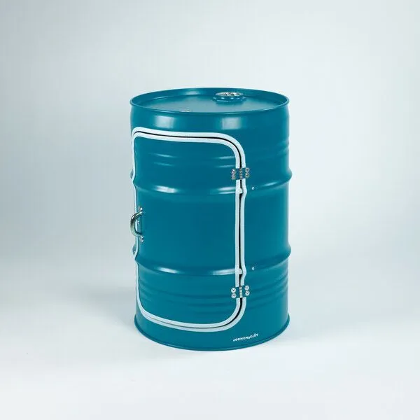 Lockengelöt Lockengelöt Nachttisch/Couchtisch mit Tür aus einem kleinen Ölfass, Ocean blue, – Produktbild 1 von 4