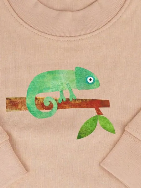 MelaDi Meladi Kinder Baby - Sweater aus Biobaumwolle - Chamäleon auf Creme Latte, Mokka, – Produktbild 4 von 7