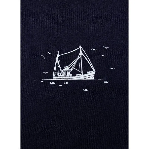 FÄDD FÄDD Herren T-Shirt Rundhals aus Bio-Baumwolle "FISCHERNTEBÖÖTCHEN MINI", Navy (blau), – Produktbild 2 von 3