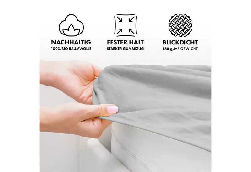 Jacobson Spannbettlaken BIO, Jersey Spannbetttuch, Bettlaken 160 g/m², 100% BIO-Baumwolle, Gummizug: rundum, Grau, – Produktbild 4 von 7